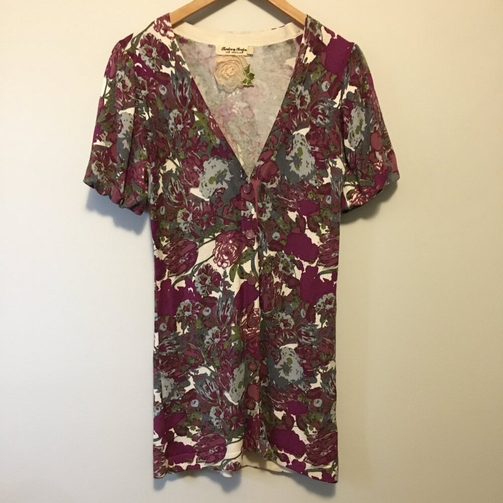 Floral Puff Sleeve Button Down Viscose Coquette Twelve By Twelve Cardigan Medium